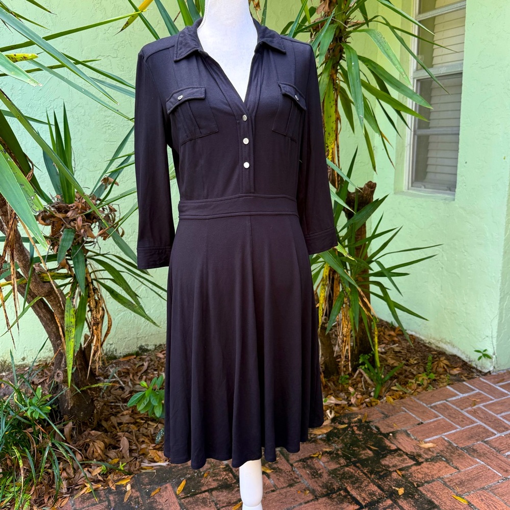 White House Black Market Black Midi Shirt Dress